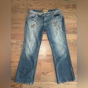 Vintage‎ APPLE BOTTOM Jeans 12 Y2K Studs Gems Gold Metal Label RARE Stretch